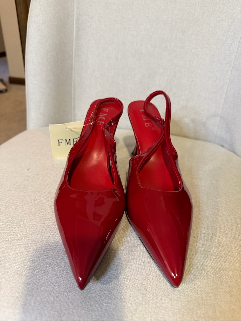 FME Makeover Essentials Glossy Red Pointed Slingback Heels